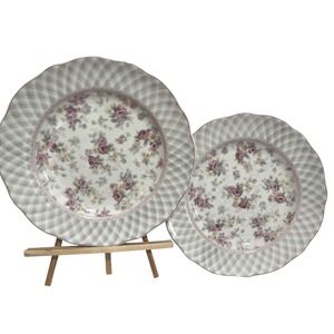 Jessica McClintock Westbury Court Clarise Dinner Plates Floral Plaid Set of 2